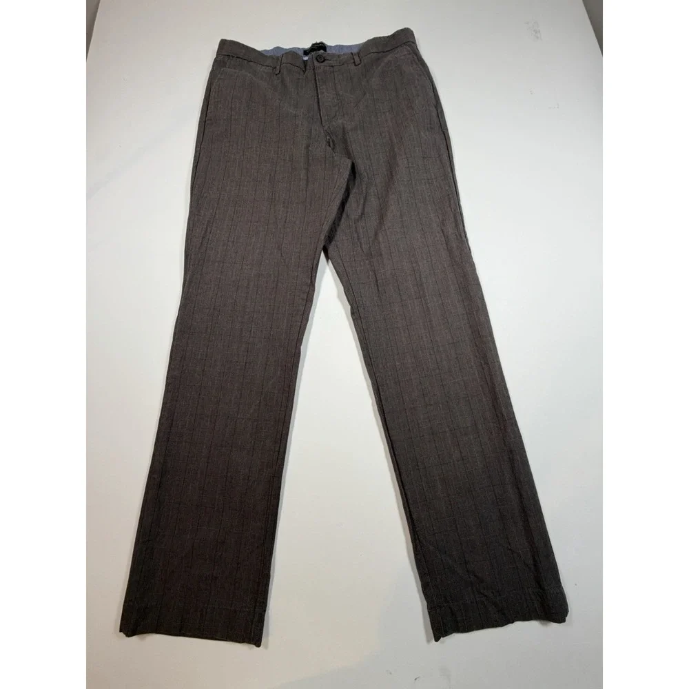Banana Republic Mens 36x34 Aiden Slim Fit Brown Grid Plaid Cotton Chino Trousers